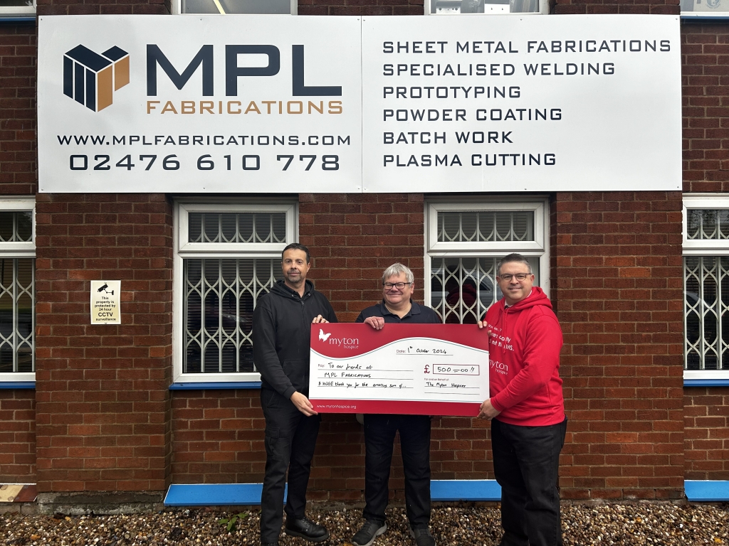 IMG 2942 Charity donation from MPL Fabrications to Myton Hospice, Coventry to support vital services